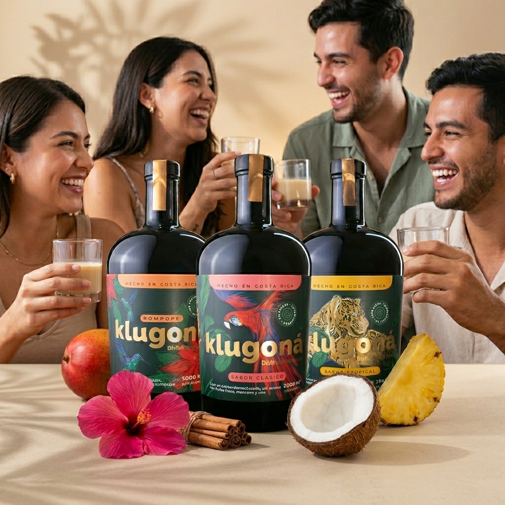 Personas compartiendo Klugoná en una mesa tropical